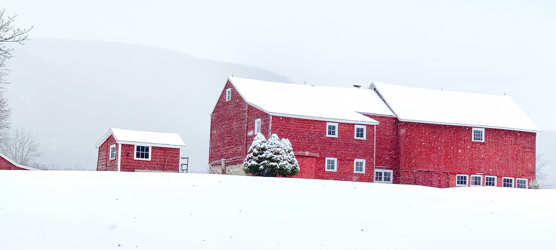 red barn vermont snow scene