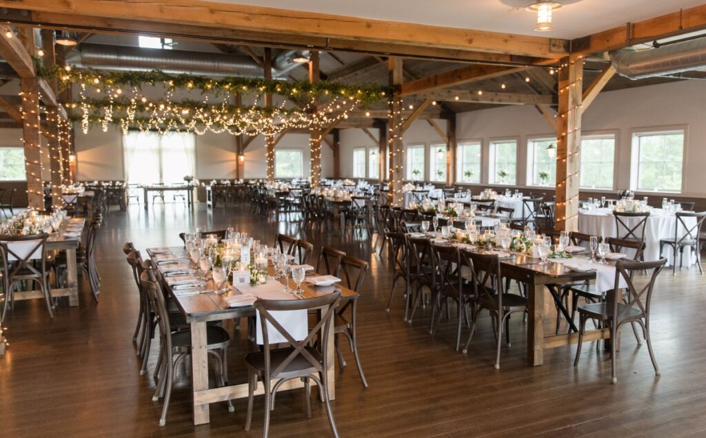 dining room with table set for a banquet